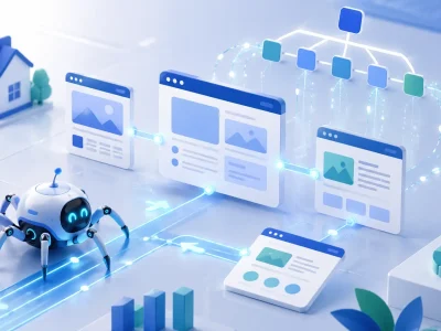 Search engine crawler optimizing crawl budget across connected website pages and sitemap structure.